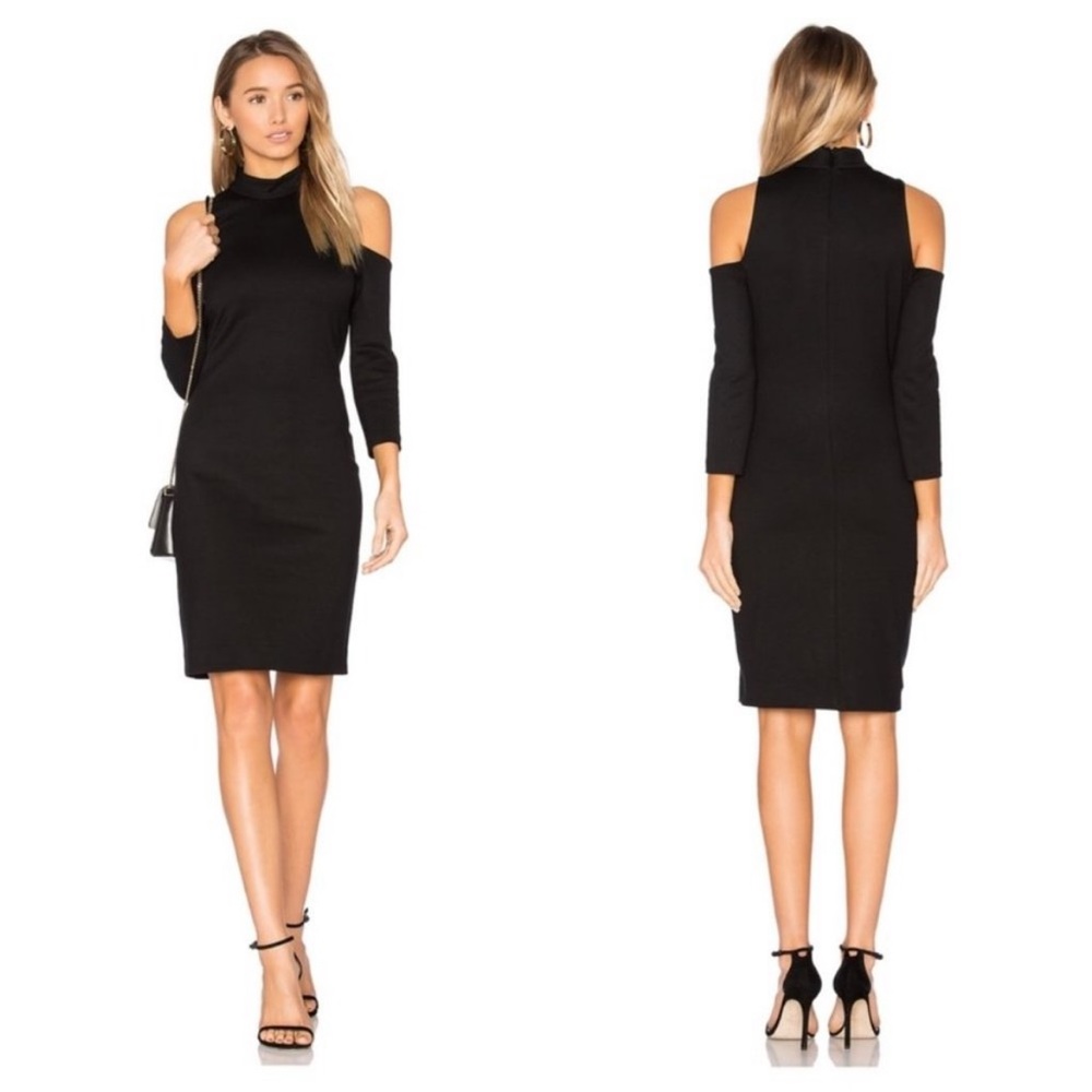 Olivaceous Black Long Sleeve Cold Shoulder Dress